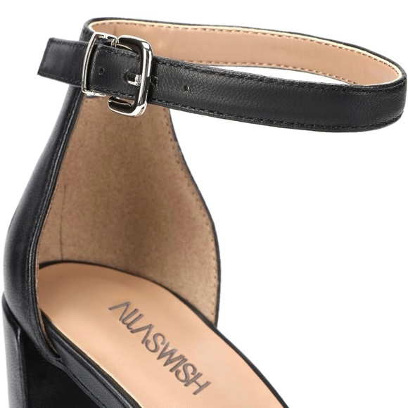 Black leather chunky heels sandals - Picture 4 of 6